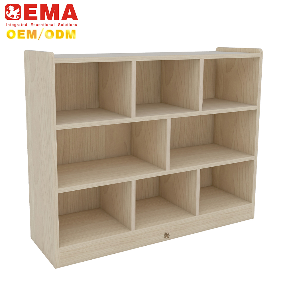 EMA Montessori Wooden Toy Storage Furniture Kids Toy Cabinet Montessori Furniture Four-Tier Wooden Shelf With Back Compartment