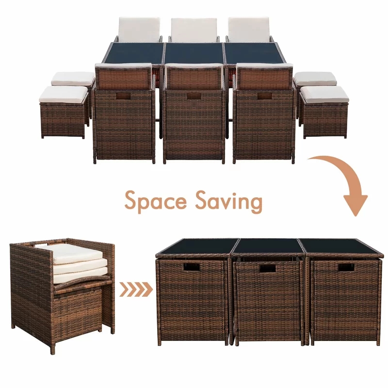 DINING TABLE SET Wicker Backyard Outdoor Cane Wicker Lounge Lounger Corner Patio Outdoor Rattan Garden Sofa Set