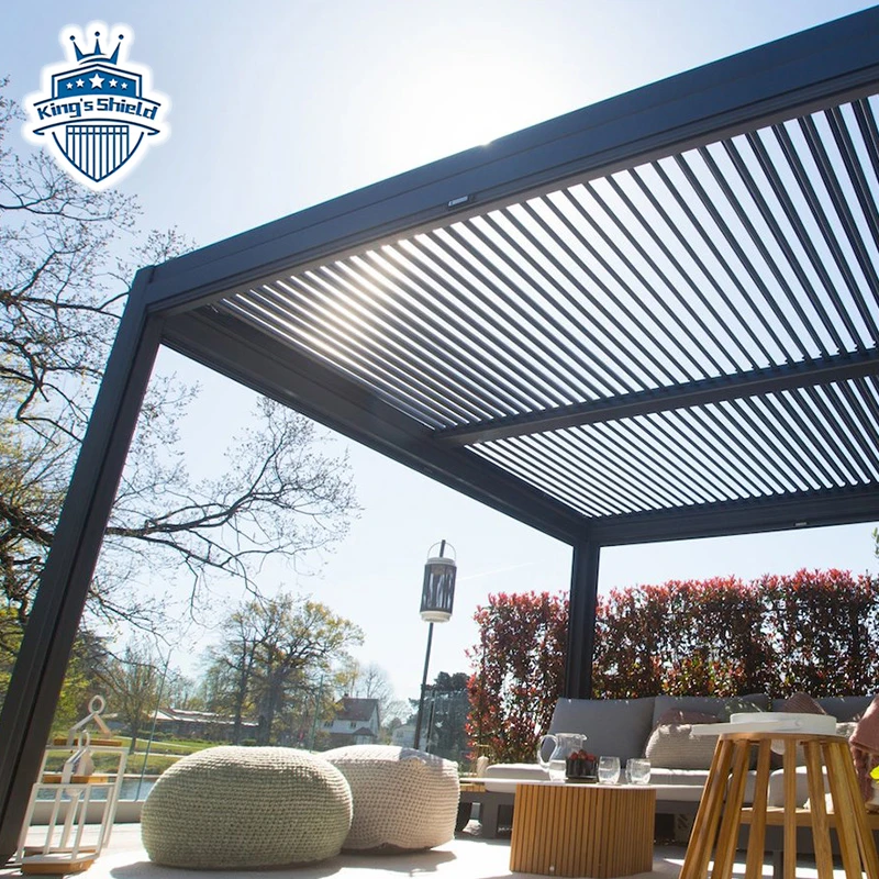 6*4Motorized Louvre Roof For Restaurants Sun Shade pavilion opening louvered Bioclimatic with lighting Aluminum pergola