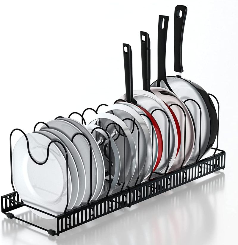 Kitchen Rack holder Expandable pot and pan organizer with 10 Adjustable Compartments for pantry