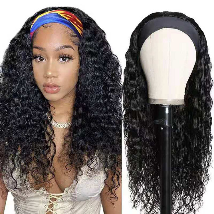 Synthetic No Lace Front Heat Resistant Wavy Fully Curly Headband Wig
