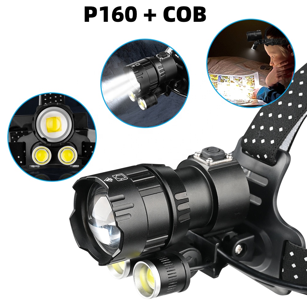 Мощный XHP160 cob Мощный светодиодный налобный фонарь с зумом мощные светодиодные фары 18650 перезаряжаемые головные фонарики USB для рыбалки Lante