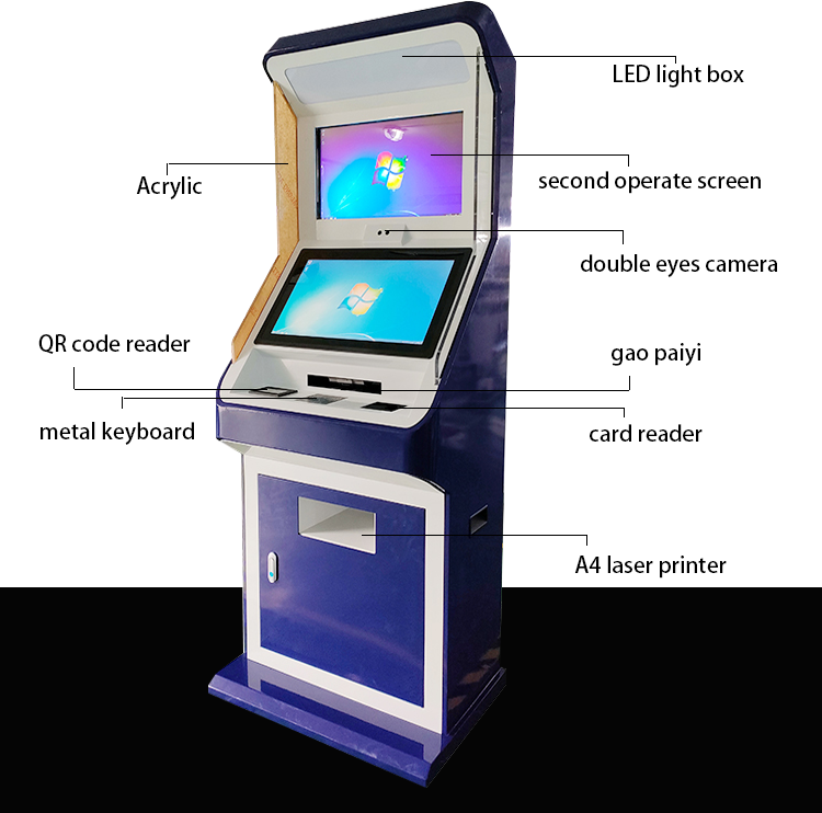 21.5 Inch Capacitive Touch Screen Double Screen ATM machine With Card reader QR Code Scanner Self service Kiosk For Government
