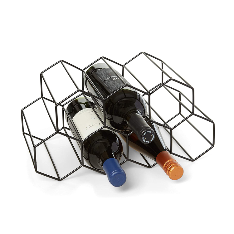 Black Metal Wine Rack Wine Bottle Storage Holder 9 Bottle Countertop Wine Rack