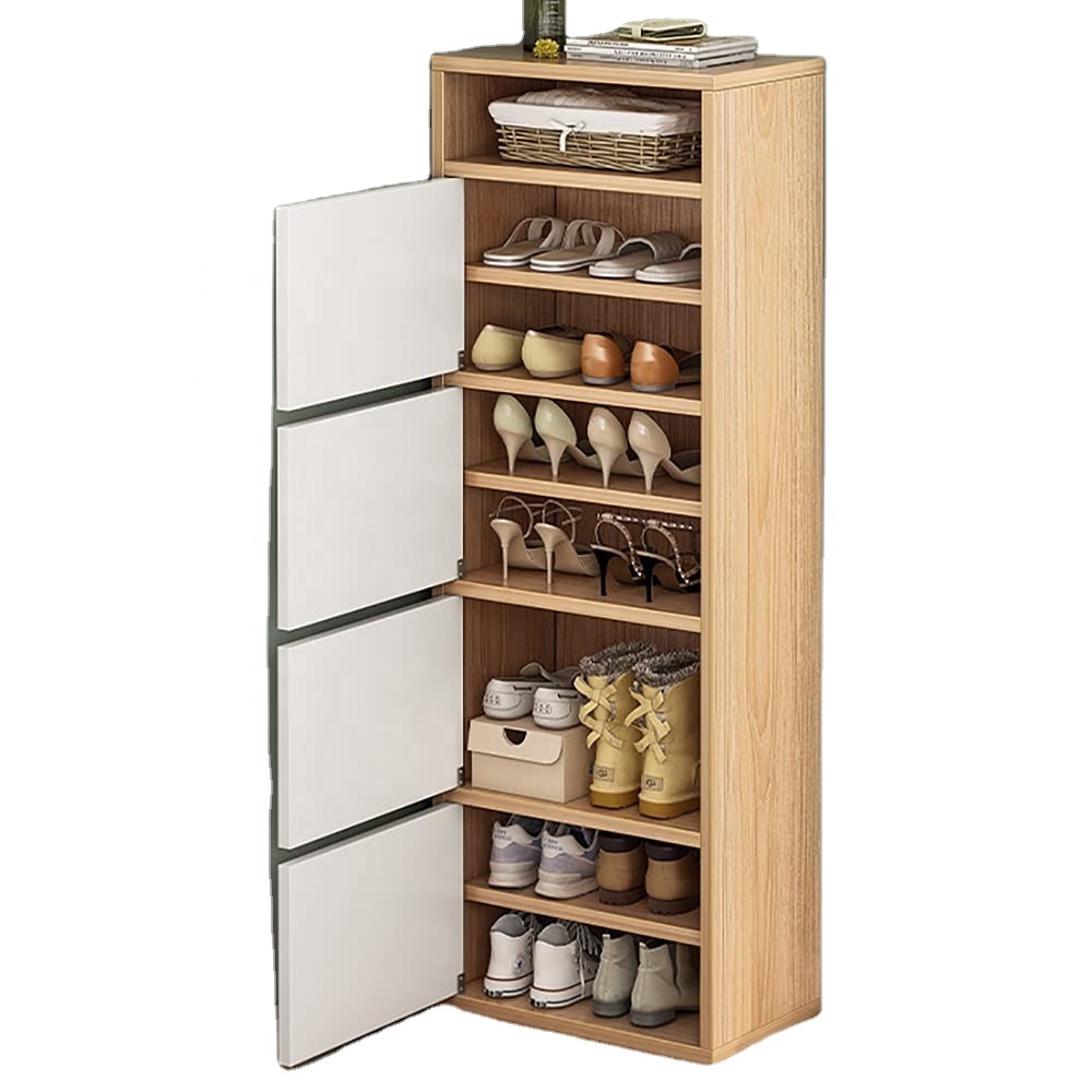 Shoe Storage Cabinet with Doors Entryway Rectangle Free Standing Rack Organizer Tall Wood