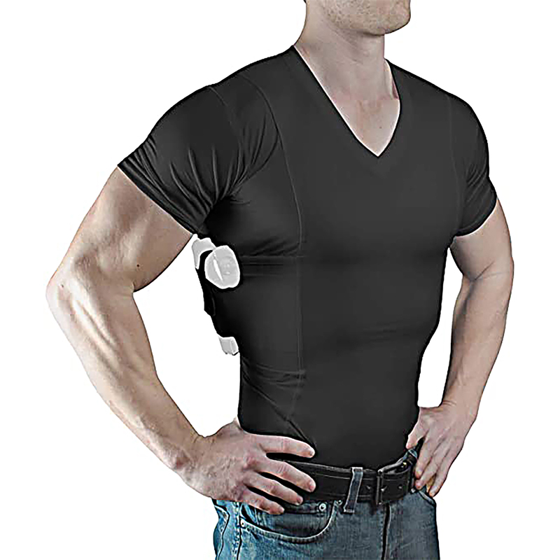 Black Mens Women'S Under Arm Graystone Undercover Concealed Carry Tactical Gun Holster T-Shirt With Side Gun Pockets