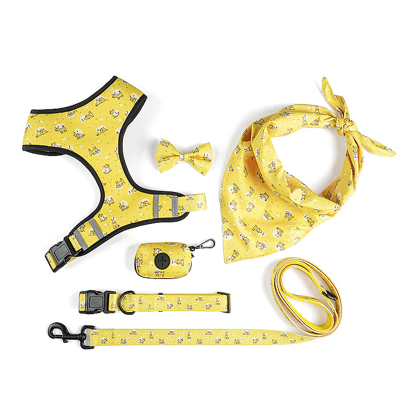New Custom Personalized Pattern Luxury Dog Chest Harness Collar Bandana Leash Set Dog Harness Set