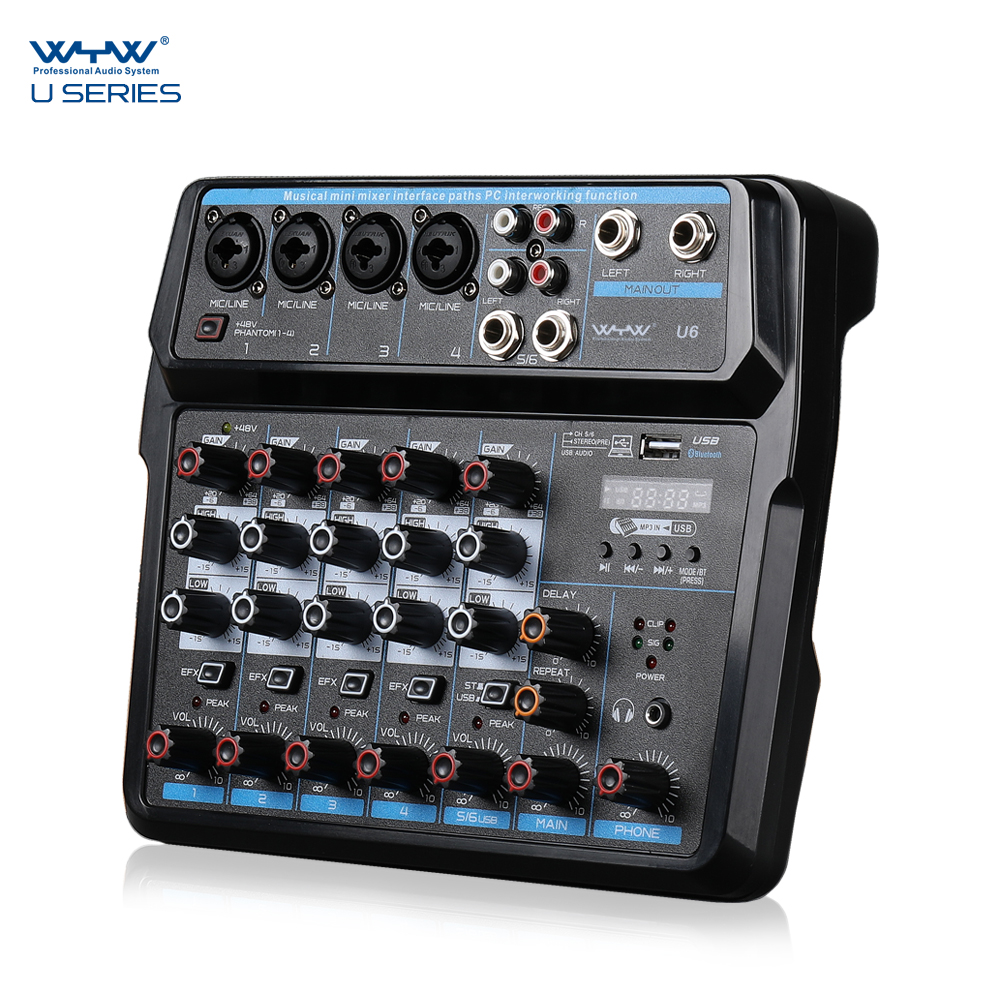 Мини dj 6ch dj usb Микшер ручной микшер с фантомным питанием