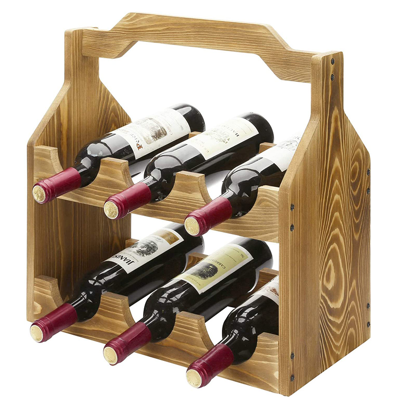 Country Brown focus solid wood workbench wine rack holder bracket with handle, can hold 6 bottles wooden wine racks