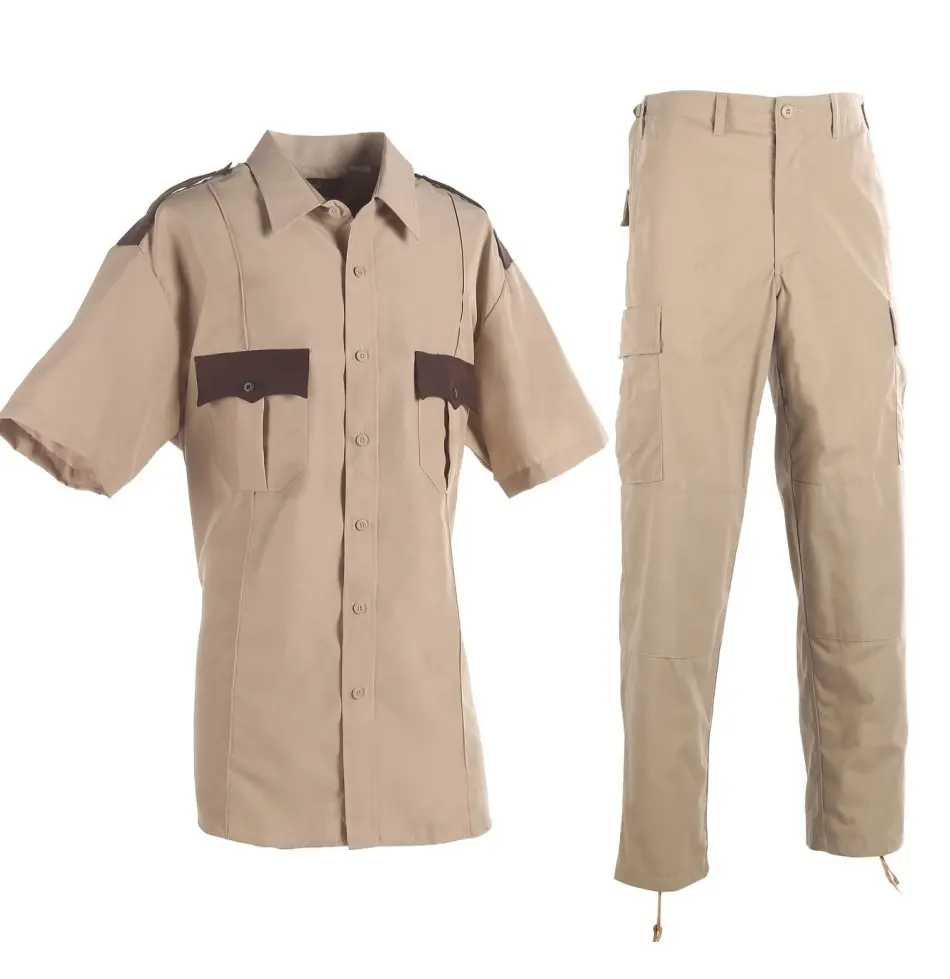 Fashionable private design custom two-tone color shirt and cargo pants set khaki security tactical uniform