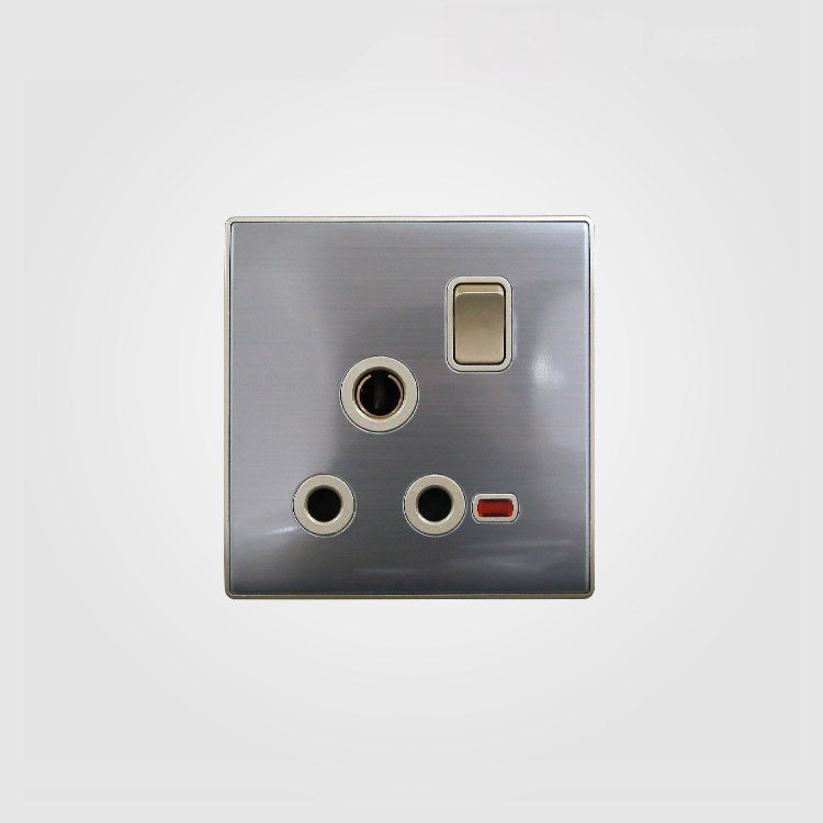 15a 3 Pin Plug and Socket Discount Wholesale Stainless Steel Wall Socket with Switch Standard Grounding BIHU 220V-250V CN SHG