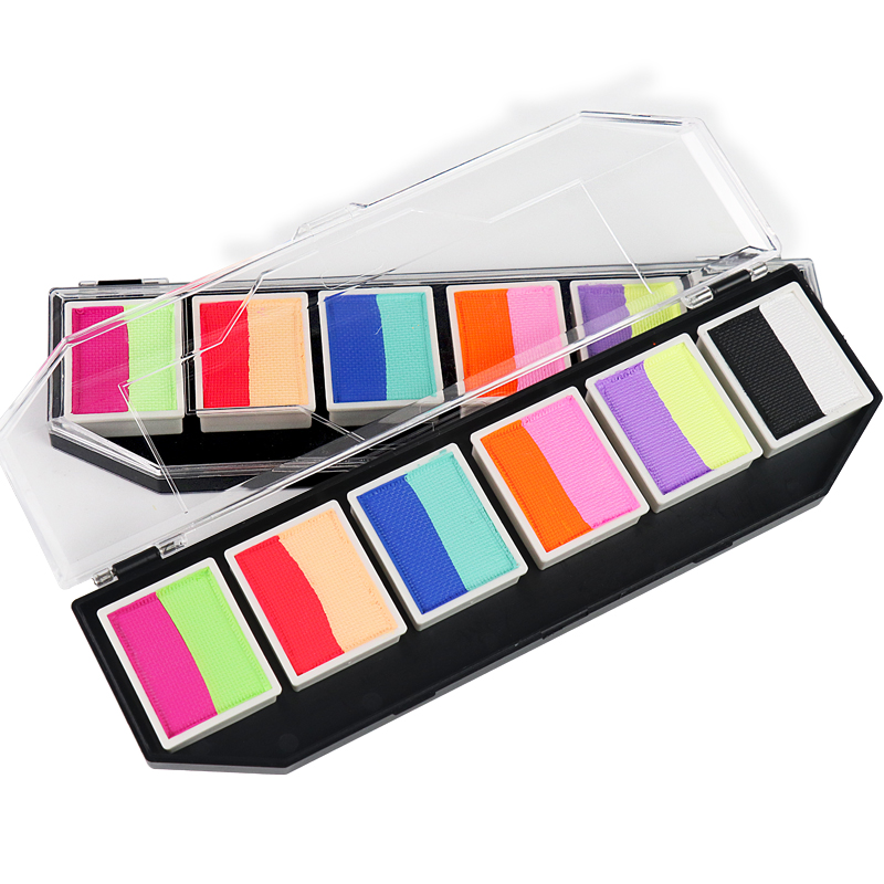 GP Private Logo Vegan cosmetic Water Based UV Glow In Dark Color Face Paint Kit Split Rainbow Neon Face Body Paint Palette