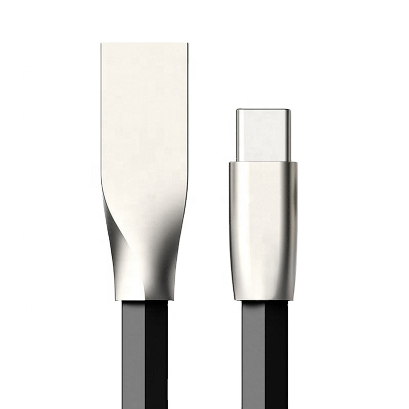 Высокоскоростная Быстрая зарядка Плоский Алюминиевый цинковый сплав USB C Type c кабель для зарядки и передачи данных для мобильного телефона