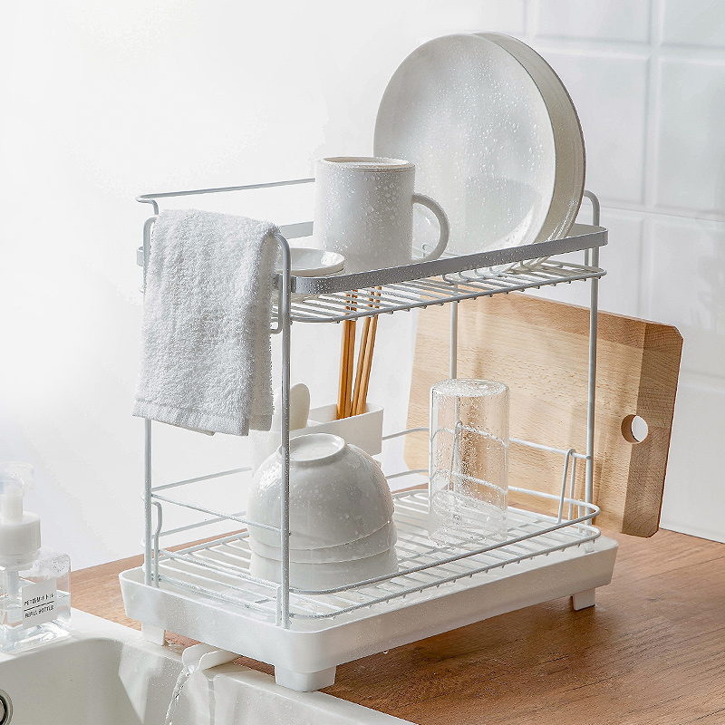 Household Storage Steel Rack 2 Tier Kitchen Dish Drainer Storage Rack Metal