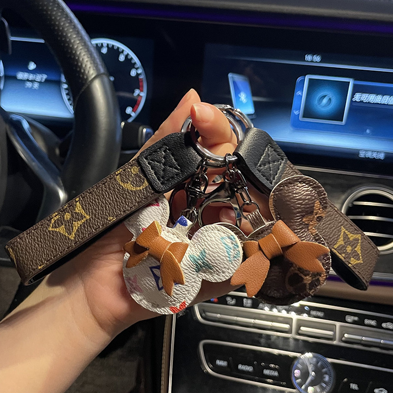 New Cute Presbyopia Mouse Head Cartoon Leather Bag keychain