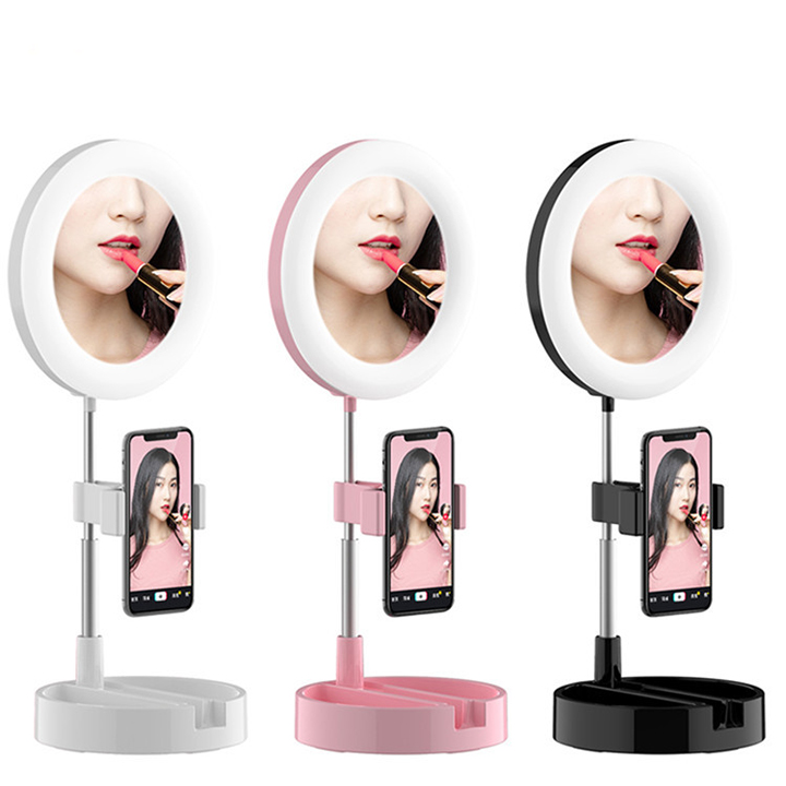 LED Makeup Ring Light Mirror Make Up Mirror Folding Self Ring Light Selfie Ring Mirror