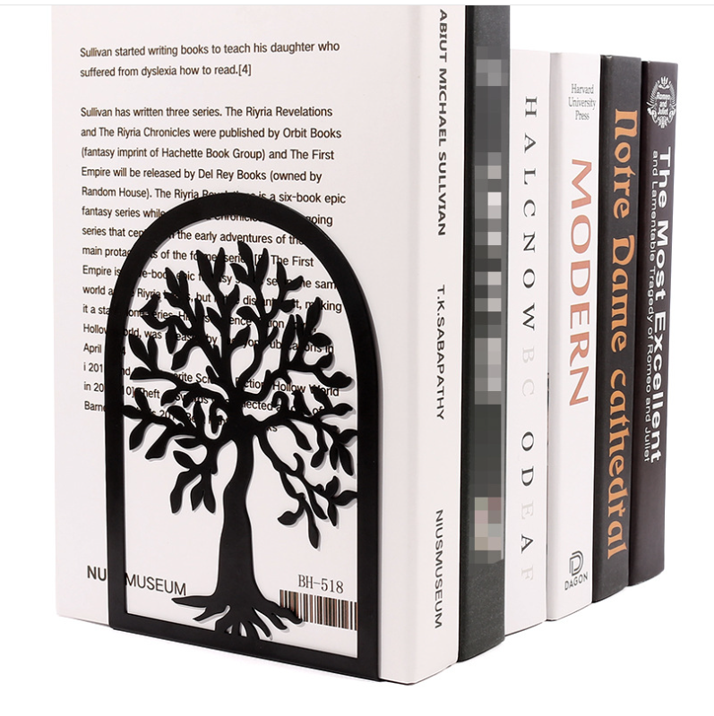 Black decorative metal book end bracket shelf unique geometric design reading rack book stand book clip