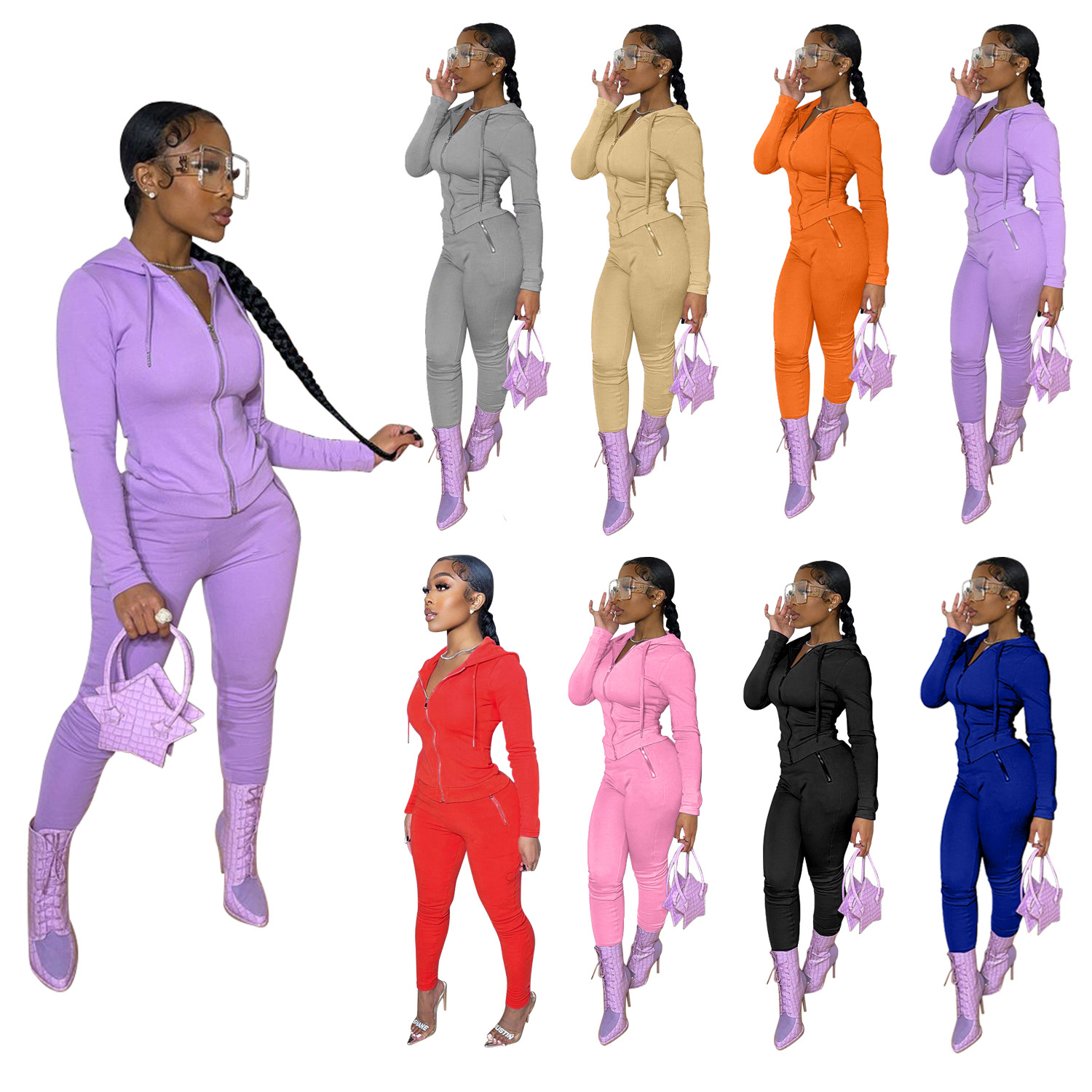new wholesale clothes fall plus size pants hoodie tracksuit winter 2 piece brown jogger workout sets women