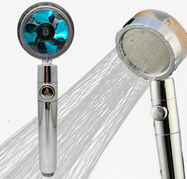 Handheld Propeller Driven Shower Head 3 In 1 Multifunction One Key No/Off Cotton Filter High Pressure Shower Head