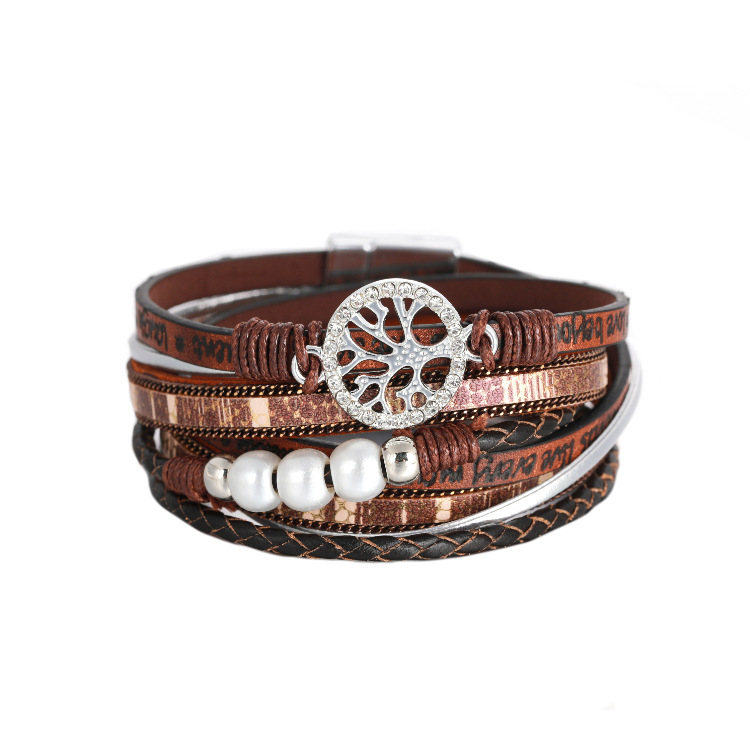 Life Tree Leather Bracelets For Women Bohemia Braided Multilayer Wrap Leather Bracelets Bangles Fashion Jewelry