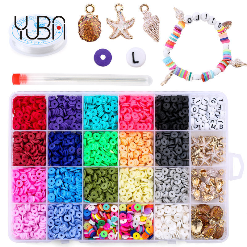 Wholesale 6mm 15/24 Grids Flat Round Polymer Clay Spacer Beads Set For Jewelry Bracelet Necklace Earring Making DIYDesigner