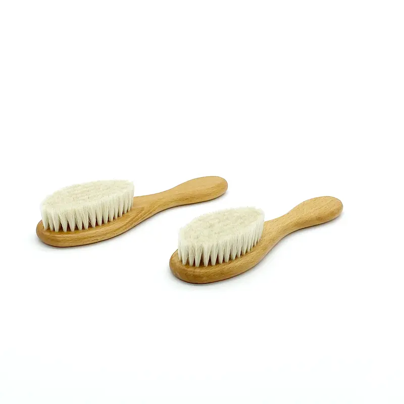 2023 Paddle Scalp Grooming 3Pcs Soft Goat Hairbrush Baby Wooden Brush And Comb Set For Newbrons