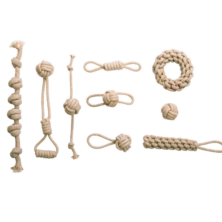 Multi set Eco Gray Natural Hemp Rope Pet Dog Toy Interactive durable Cotton rope hemp dog toy set