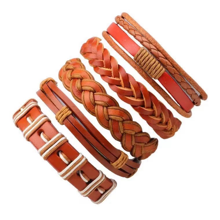 European and American hot-selling hand-woven cowhide bracelet multi-piece combination set
