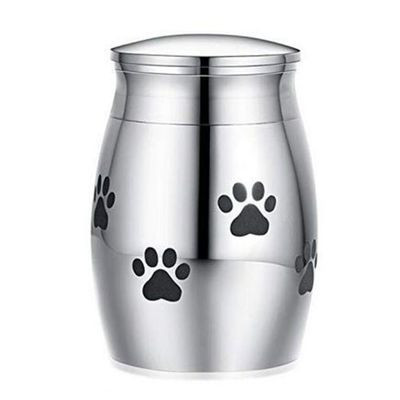 Modern Classical Design Memorial Cremation Funeral Coffin Aluminum Small Pet Urns Shadow Box Paw Print Pet Urn for Ashes