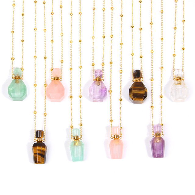 Zooying Colorful Tiger Eye Stone Amethyst Vase with Gold Plated Chain Necklace Crystal Healing Stones Necklace