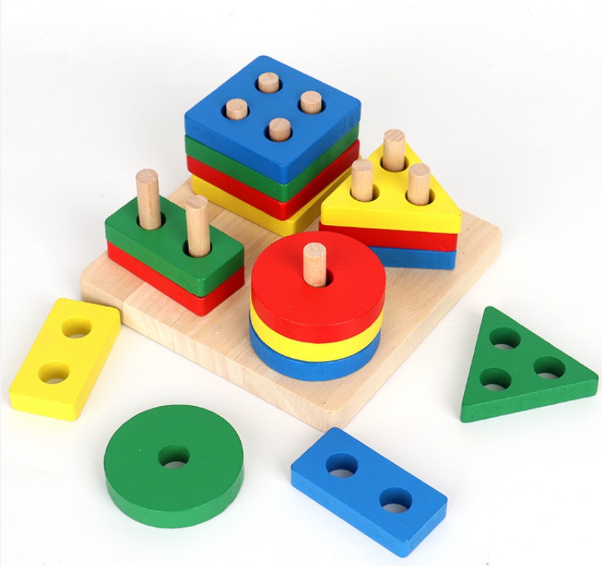 activity board kids wooden puzzle stacking blocks geometric matching shape sorter block