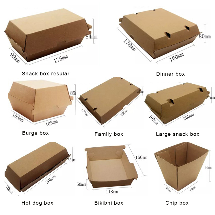 Manufacturer custom printed hamburger box brown Kraft burger box