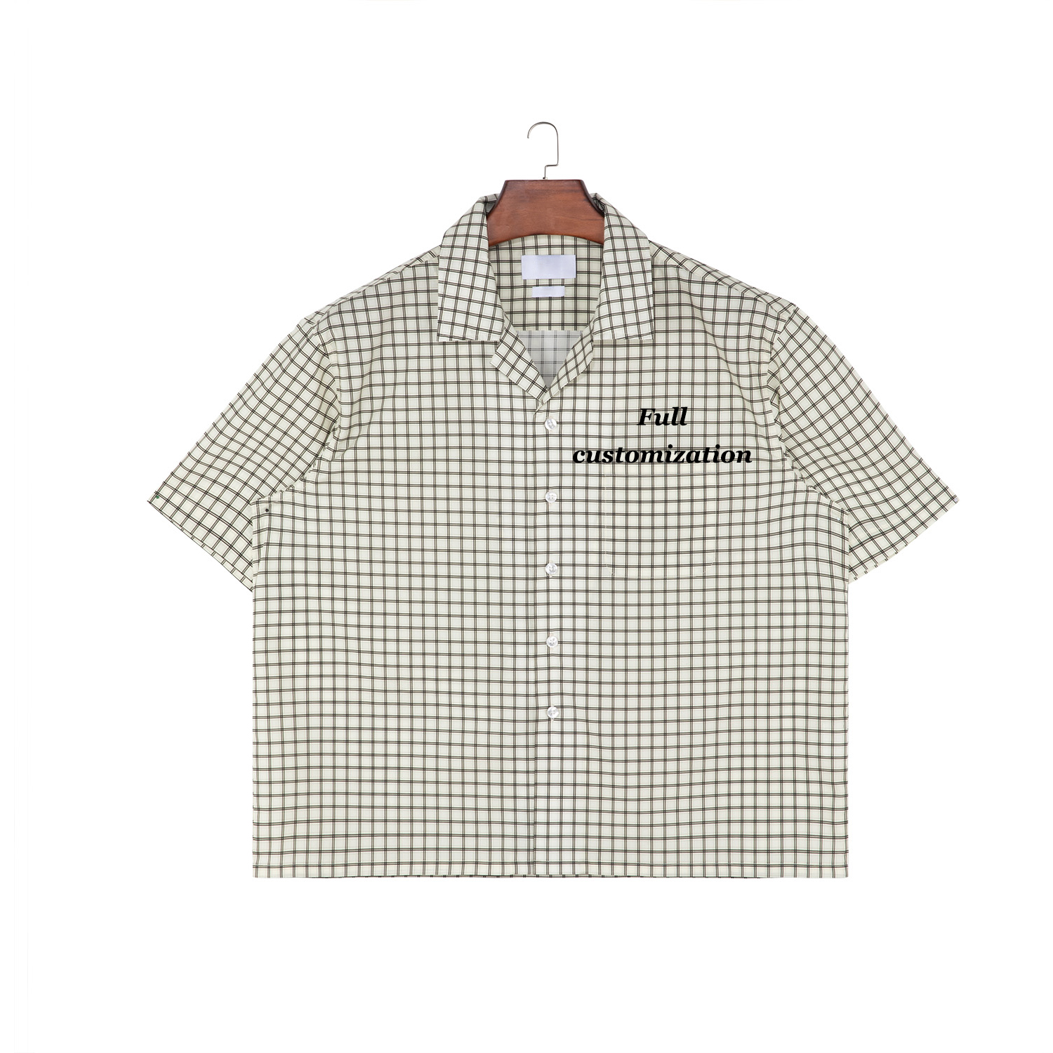 Custom High Quality Summer Printed Leisure Oversized Vintage Short Sleeves Button Up Plaid Shirt