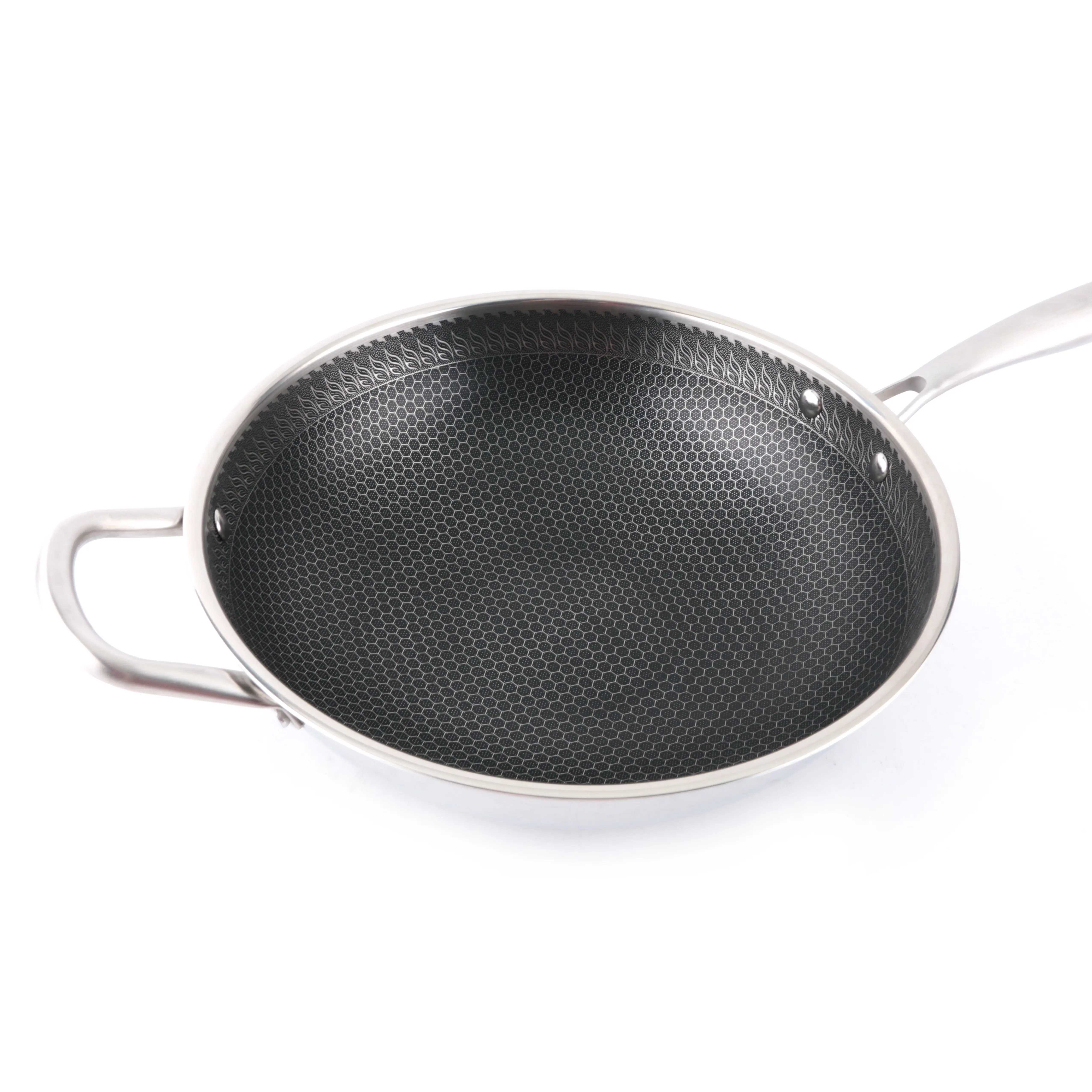 Yuantai Advanced Luxury OEM/ODM 304 Stainless Steel Composite Steel Wok With Glass Cover And Steel Ball