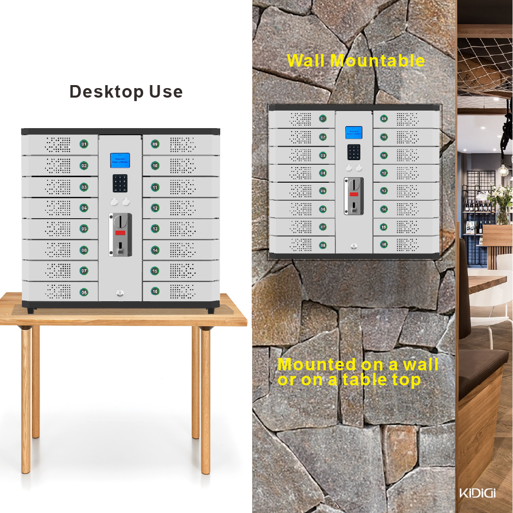 Restaurant Mall Public Coin Operated 16 bay Mobile Cell Phone Charging Station Locker Kiosk