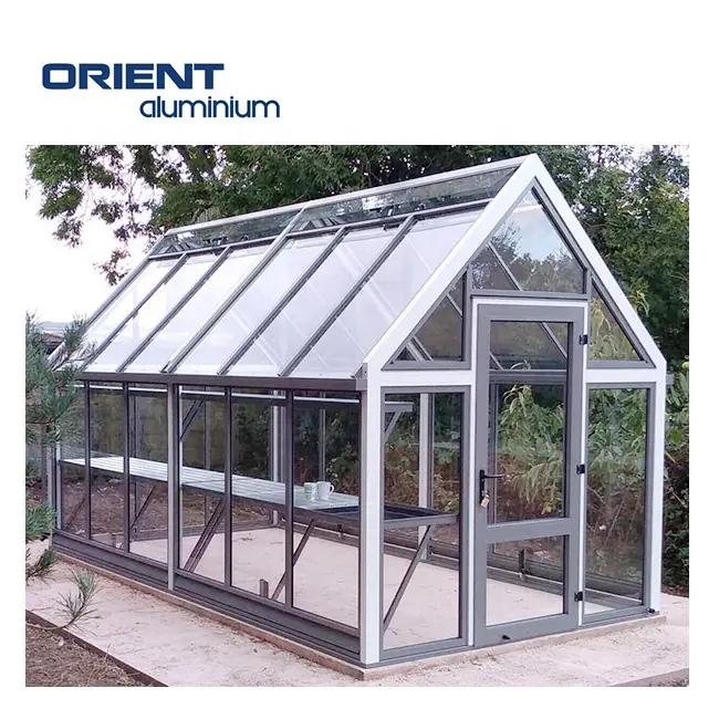 Direct factory selling aluminum frame greenhouse with polycarbonate roof glass garden morden aluminium greenhouse
