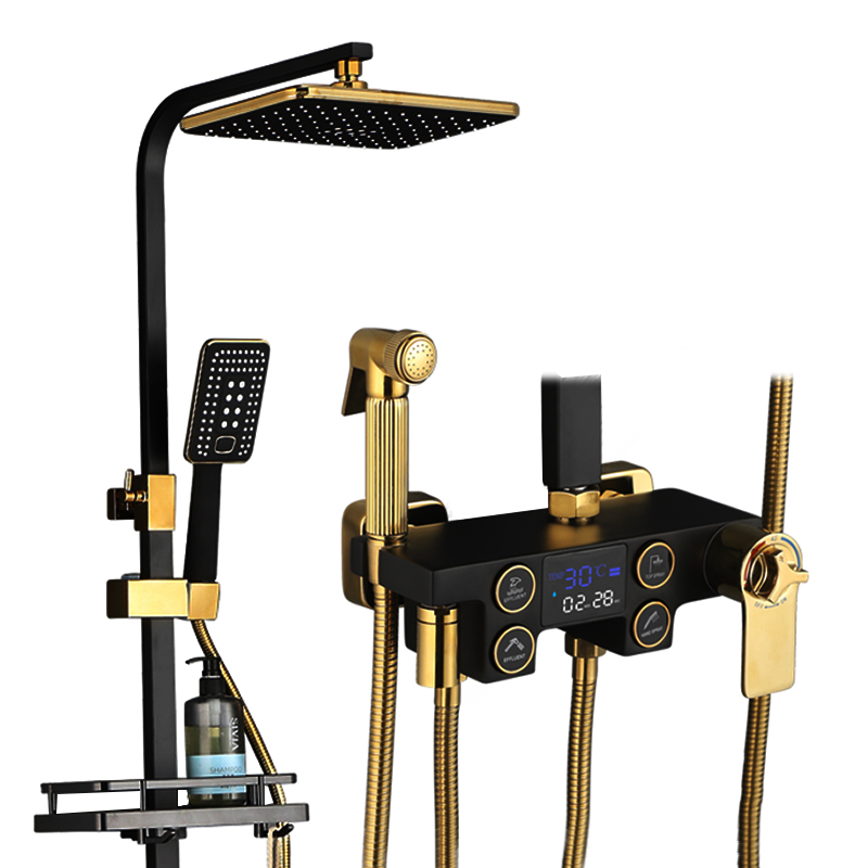 Thermostatic Shower Mixer Set Quality Brass Bathroom Shower Mixer Faucet Rainfall Matte Black Digital Shower Mixer Set