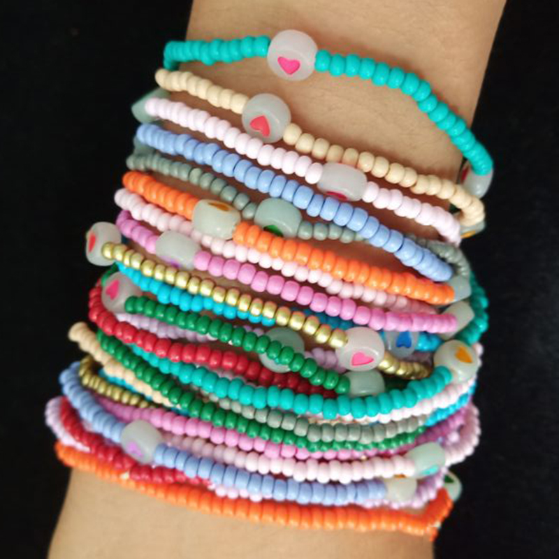 Liberty Gifts wholesale colorfully fashion beaded anklets heart shape wrist decoration bracelet summer beach accessories