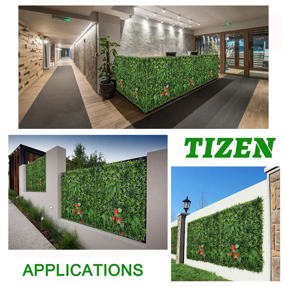 Высококачественная пластиковая зеленая трава Tizen, искусственные стеновые панели из бокса для вертикального сада, украшения дома
