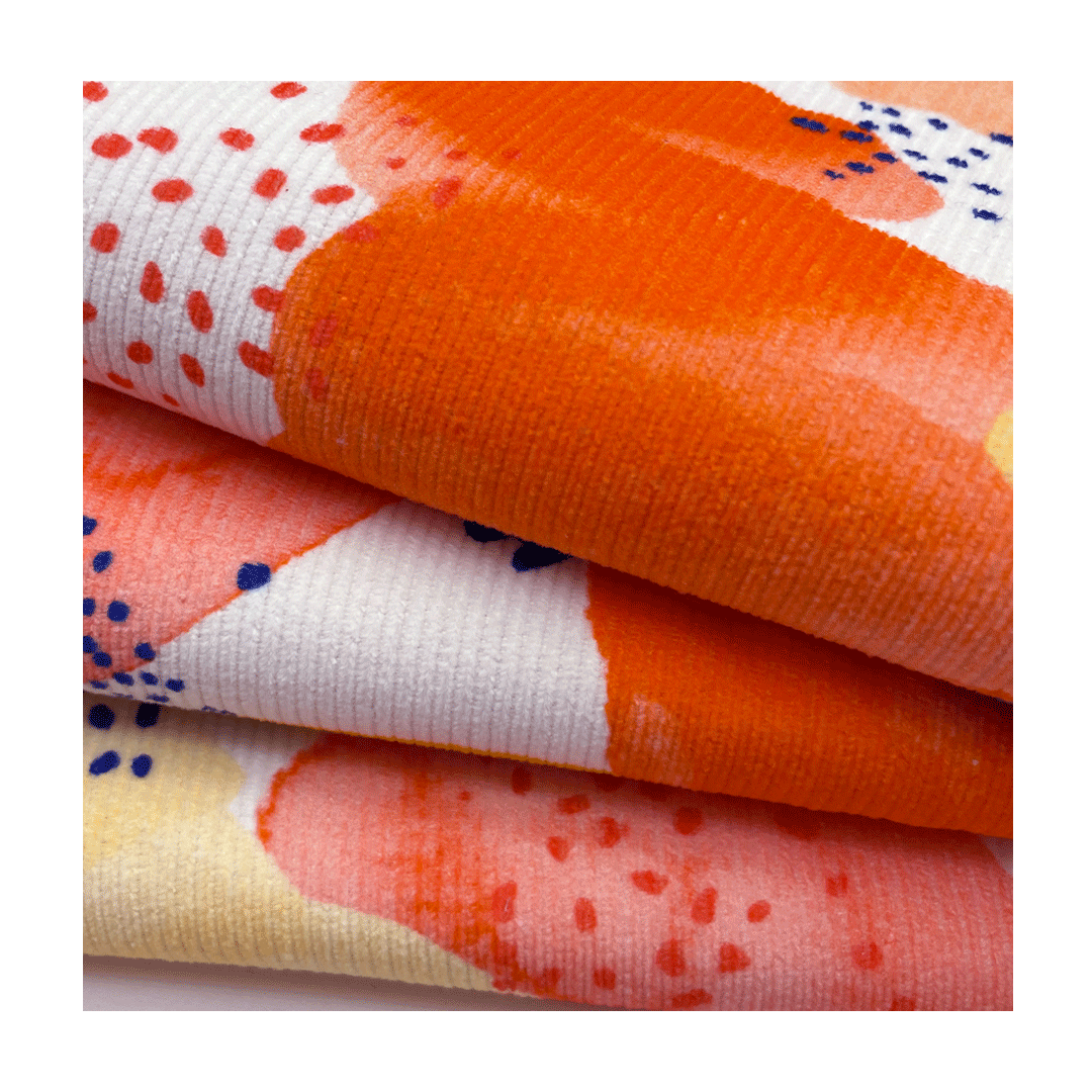 Wholesale No MOQ custom design digital print 100% cotton satin drill 14W corduroy fabric for home textile