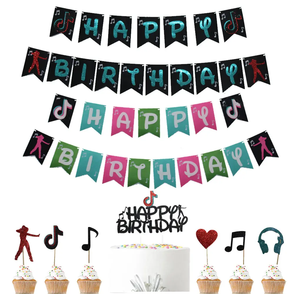 Tik Tok Theme Birthday Party Decorations Kit Tik Tok Birthday Banners Cake Topper for Kids