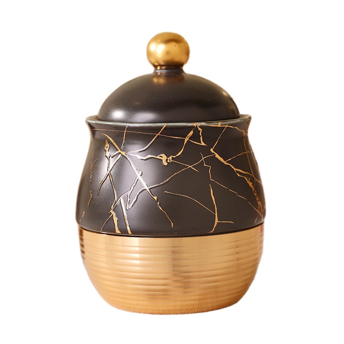 Amber high quality porcelain Eco-friendly storage bottle 200ml black and gold luxury style sugar pot