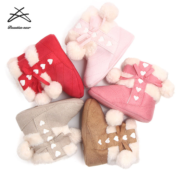 Winter Infant Newborn Baby Girls Fur Plush Boots Ball Warm Shoes Christmas Children Shoes Ankle Snow Boots