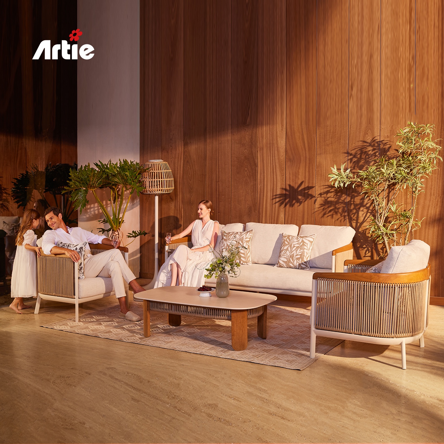 Artie Rope Weaving Patio Furniture Set Garden Sofa Modern Luxury Garden Lounge Sofa Hotel Outdoor Furniture Set