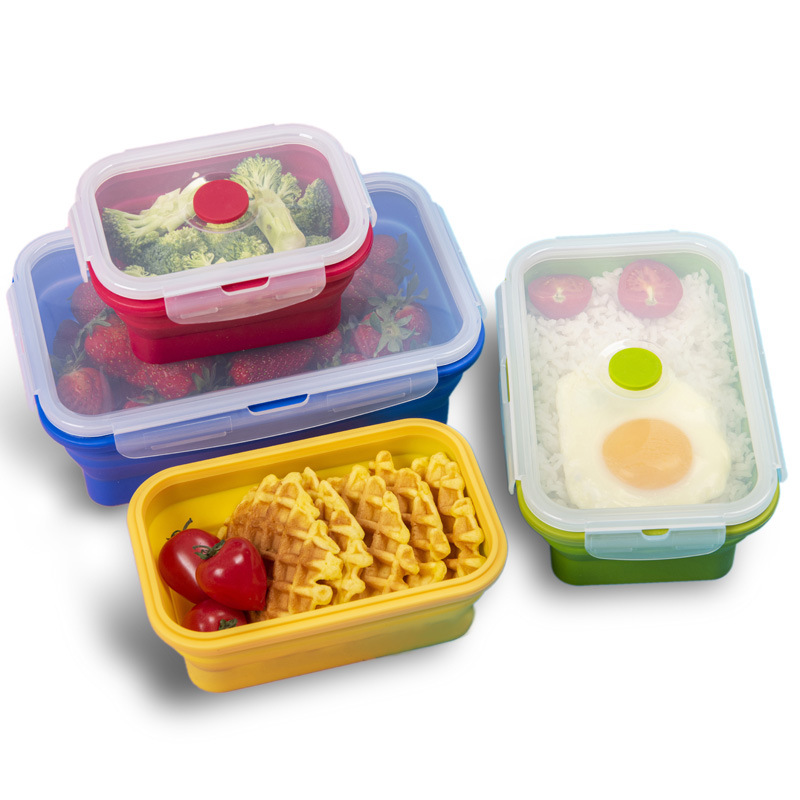 Пользовательские складные герметичные Bento Ланч-бокс контейнеры силиконовые дети Ланч-бокс