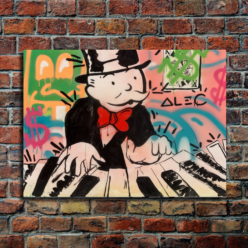 Alec Monopoly "Playing PIANO, 2013" New HD print on Canvas No frame