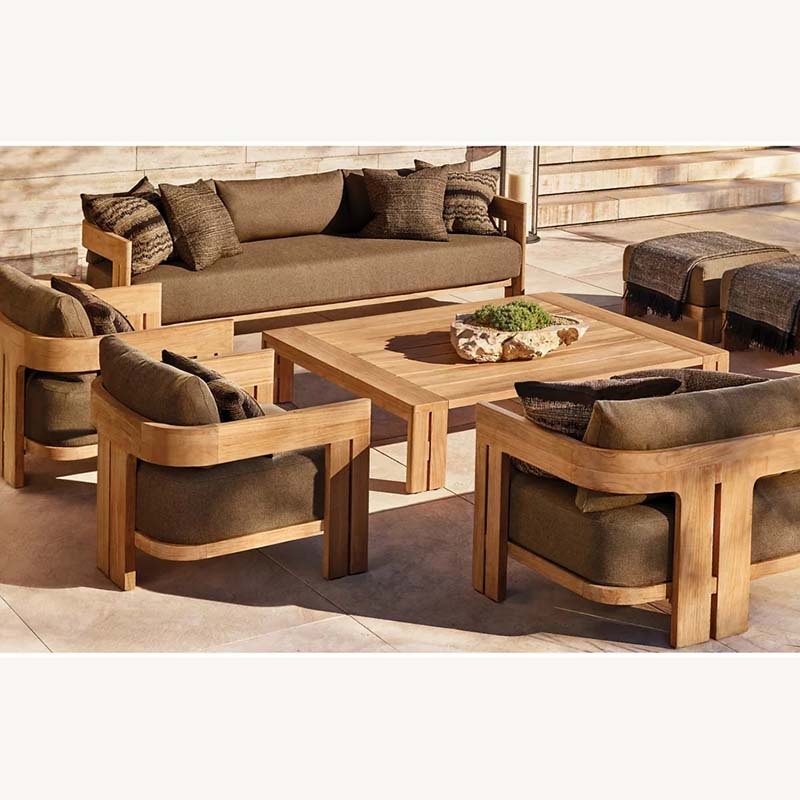 Defaico Premium Outdoor Teak Wooden Sofa Sets for Villas and Gardens Teak Outdoor Furniture Set