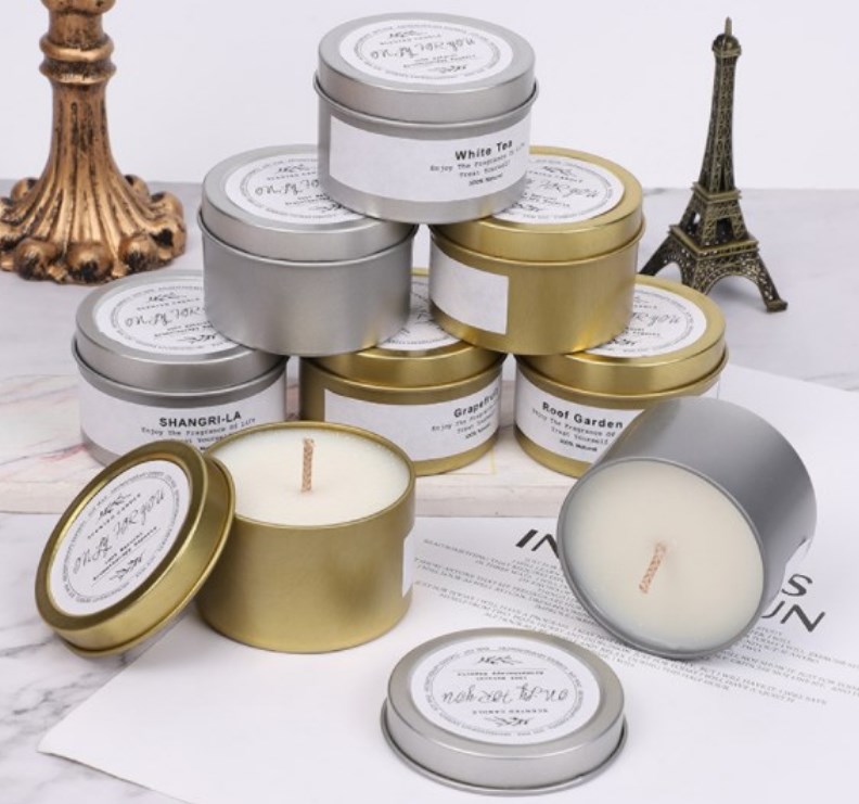 Wholesale round empty scented candle jar luxury 4oz 8oz black gold seamless candle tins