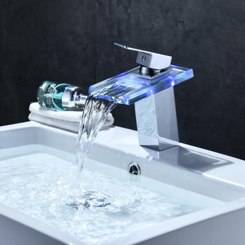 ROVATE LED кран 3 вида цветов Водопад Стекло Носик раковина кран холодной и горячей воды смесителя
