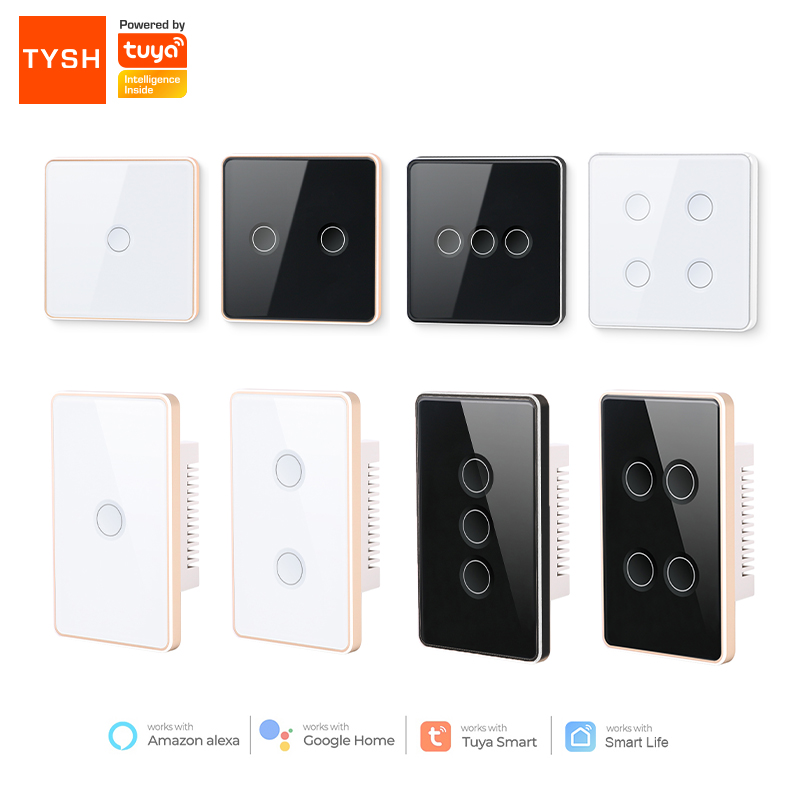 Умный сенсорный выключатель света TYSH Zigbee, настенный переключатель из закаленного стекла с дистанционным управлением, работает с приложением Google Alexa, 1/2/3/4 клавиши